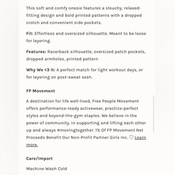 NWT FREE PEOPLE Movement Printed Hot Shot Onesie Peached Ivory Combo - Picture 4 of 4